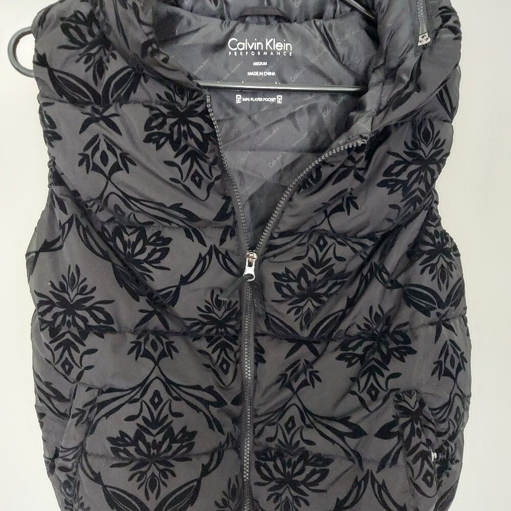 Calvin Klein Puffer Vest Velour Print SZ M Polyester